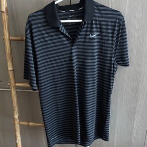 Nike Men's Black and Gray Striped Polo Shirt